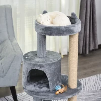 PawHut krabpaal kattengrot kattenhuis 4 verdiepingen met speelballen zitstok, sisalzuil en krabplank, groot, stevig, luxe, sisal pluche grijs 48 x 48 x 104 cm(m-8)