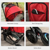 PawHut Pet Stroller Pushchair Foldable Travel Dog Cat Carriage w/ Reversible Handle Brake Basket(m-7)