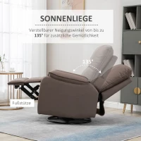 HOMCOM Relaxsessel Liegefunktion 135° neigbar, Wippfunktion, Fußstütze 82 cm x 95 cm x 98 cm Mikrofaserstoff Braun(m-4)