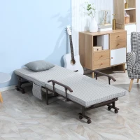 HOMCOM Łóżko składane dla gości, regulowane oparcie, podłokietniki, 8 kółek, stalowa rama, jasnoszary + czarny, 190 x 76 x 33 cm(m-10)
