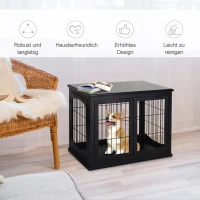 PawHut Hondenkooi voor thuis binnen hondenbench hondenhuis huisdier 2 deuren zwart(m-4)