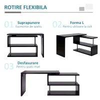 HOMCOM Birou pe colt pentru Computer cu Rafturi in Lemn, Negru, 120x106x75cm(m-4)