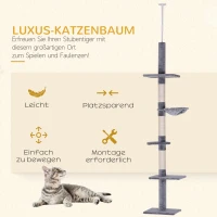 PawHut Kattenboom krabboom kattenkrabboom met sisalpalen in hoogte verstelbaar grijs(m-4)