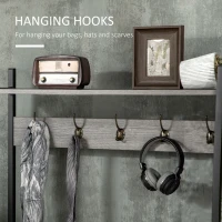 HOMCOM Coat Rack Stand, Shoe Bench with 5 Hooks and Storage Cabinet, Freestanding Metal Frame Hall Tree for Hallway, Grey(m-5)