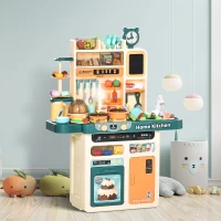 HOMCOM kinderkeuken keukenspeelgoed met toebehoren 113 – delig speelkeuken muziekfuncties speelgoedset speelgoedkeuken voor 3-6 jaar PP kunststof ABS beige + groen 70 x 32 x 92,2 cm(m-10)