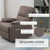 HOMCOM Relaxsessel Liegefunktion 135° neigbar, Wippfunktion, Fußstütze 82 cm x 95 cm x 98 cm Mikrofaserstoff Braun(m-5)