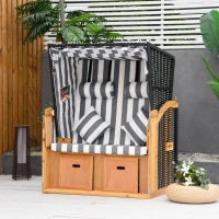 Outsunny strandstoel dubbele ligstoel met opklapbare daktafel grijs(m-11)