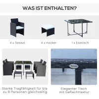 Outsunny 9/11/13-delig Zitgroep tuinset zitset rotan tuinmeubelen poly-rotan(m-5)