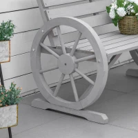 Outsunny Wooden Cart Wagon Wheel 2 Seater Garden Bench Outdoor Garden Armrest Chair Rustic High Back Loveseat Grey(m-9)