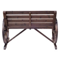 Outsunny 2 Seater Garden Bench with Wooden Cart Wagon Wheel Rustic High Back Brown(m-8)