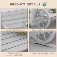 Outsunny Wooden Cart Wagon Wheel 2 Seater Garden Bench Outdoor Garden Armrest Chair Rustic High Back Loveseat Grey(m-5)