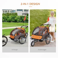 HOMCOM Kinderanhänger Fahrradanhänger einklappbar mit Universalkupplung 155 x 88 x 108cm Stahl Orange(m-7)