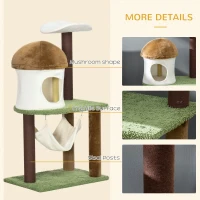 PawHut Cat Tree, with Scratching Post, Hammock, Cat House - Green, Brown & Cream(m-5)