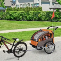 HOMCOM Kinderanhänger Fahrradanhänger einklappbar mit Universalkupplung 155 x 88 x 108cm Stahl Orange(m-10)