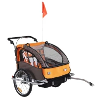 HOMCOM Kinderanhänger Fahrradanhänger einklappbar mit Universalkupplung 155 x 88 x 108cm Stahl Orange(m-1)
