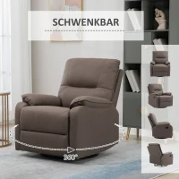 HOMCOM Relaxsessel Liegefunktion 135° neigbar, Wippfunktion, Fußstütze 82 cm x 95 cm x 98 cm Mikrofaserstoff Braun(m-6)