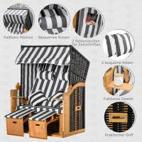 Outsunny leżak dwuosobowy z daszkiem, leżak dwuosobowy z uchwytami na napoje, szezlong, 5-stopniowa regulacja oparcia, rattan z PE, leżak dwuosobowy z daszkiem leżak dwuosobowy szezlong podnóżek rattan z PE, 118 x 79 x 150 cm rattan kolor szary(m-4)