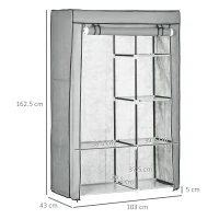 HOMCOM Fabric Wardrobe, Portable Wardrobe with 6 Shelves, 1 Hanging Rail, Foldable Closets, 103 x 43 x 162.5 cm, Light Grey(m-3)