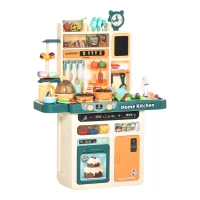 HOMCOM kinderkeuken keukenspeelgoed met toebehoren 113 – delig speelkeuken muziekfuncties speelgoedset speelgoedkeuken voor 3-6 jaar PP kunststof ABS beige + groen 70 x 32 x 92,2 cm(m-1)