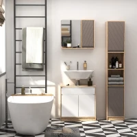 HOMCOM dulap de baie cu rafturi si sertare, 30x24x170cm(m-2)