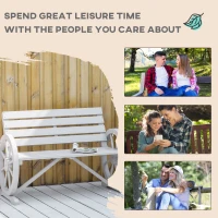 Outsunny Wooden Cart Wagon Wheel 2 Seater Garden Bench Outdoor Garden Armrest Chair Rustic High Back Loveseat Grey(m-7)