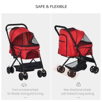 PawHut Pet Stroller Pushchair Foldable Travel Dog Cat Carriage w/ Reversible Handle Brake Basket(m-9)