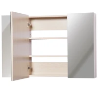kleankin Spiegelschrank Badschrank Spiegel Wandschrank Badhängeschrank Weißeiche B90 x H60 x D13,5 cm(m-6)