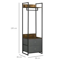 HOMCOM Clothes Rail, Metal Coat Stand, Garment Rack with 2 Fabric Storage Drawers, Single Wardrobe for Bedroom, Hallway, Rustic Brown and Grey(m-3)