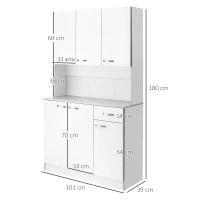 HOMCOM White Pantry Cupboard, Wooden Storage Cabinet with Doors and Shelves, Microwave Countertop for Dining Room(m-3)