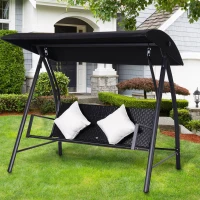 Outsunny 2-zitter Hollywoodschommel schommel poly-rotan metaal met kussen 240 kg zwart(m-2)