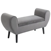 HOMCOM bank gestoffeerde bank met opbergruimte armleuningen borstbank moderne gang slaapkamer woonkamer fluweelzacht polyester rubber hout grijs 118 x 42 x 66 cm(m-10)
