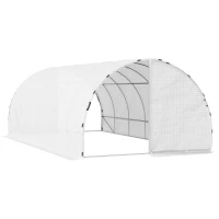 Outsunny Foliengewächshaus begehbares Gewächshaus 570 x 292 x 195 cm Gartentunnel Folientunnel Tunnelgewächshaus Treibhaus Garten Metall Weiß(m-1)