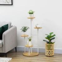 Outsunny Suporte para Plantas de 4 Níveis Suporte para Vasos de Plantas com Estrutura de Aço 40x40x95,5cm Madeira e Branco(m-2)