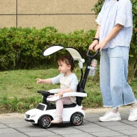 HOMCOM Carro andador para crianças acima de 1 ano Desenho 3 em 1 com buzina e capuz e suporte para copos 84x40x83 cor Branco(m-2)