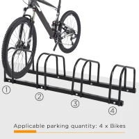 HOMCOM 4-Bike Floor Parking Stand Parking Rack, 95Lx33Wx27H cm, Steel-Black(m-4)