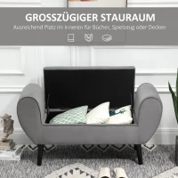 HOMCOM bank gestoffeerde bank met opbergruimte armleuningen borstbank moderne gang slaapkamer woonkamer fluweelzacht polyester rubber hout grijs 118 x 42 x 66 cm(m-4)