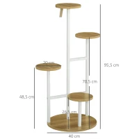 Outsunny Suporte para Plantas de 4 Níveis Suporte para Vasos de Plantas com Estrutura de Aço 40x40x95,5cm Madeira e Branco(m-3)