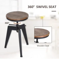 HOMCOM Swivel Bar Stool W/Wooden Top, Adjustable Height-Brown/Black(m-7)