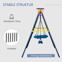 Outsunny Kinderschaukel Gartenschaukel mit Metallgestell Netzschaukel Schaukelgerüst Schaukelset Doppelschaukel mit Kletterleiter bis 4 Kinder 3-10 Jahre 285 x 138 x 175 cm(m-6)
