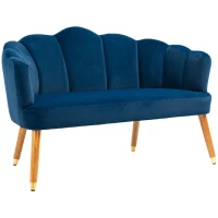 HOMCOM 2-Sitzer Sofa im Retro-Design, Holzbeine, Velvet-Touch 132 cm x 66 cm x 80 cm Dunkelblau(m-1)