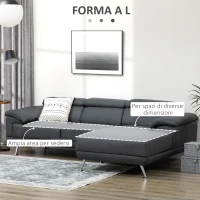 HOMCOM Divano Angolare 3 Posti in Tessuto con Poggiatesta Regolabili, 249.5x162.5x95cm, Grigio Scuro(m-6)