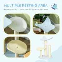 PawHut Indoor Cat Tree, with Sisal Scratching Post, Toy Ball - Blue and Cream(m-4)