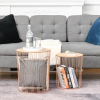 HOMCOM Metal Base MDF Top Duo-Pack Lift-Top Bedside Table Rose Gold(m-14)