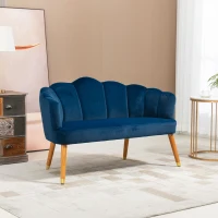 HOMCOM 2-Sitzer Sofa im Retro-Design, Holzbeine, Velvet-Touch 132 cm x 66 cm x 80 cm Dunkelblau(m-2)