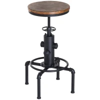 HOMCOM Bar stool Swivel Chair Dining Wooden Top Adjustable W/Footrest Pine Wood Steel Brown(m-1)