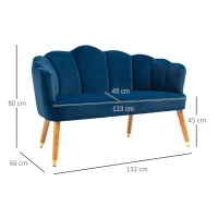 HOMCOM 2-Sitzer Sofa im Retro-Design, Holzbeine, Velvet-Touch 132 cm x 66 cm x 80 cm Dunkelblau(m-3)