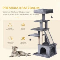 PawHut Kratzbaum Kletterbaum Katzenkratzbaum Katzenbaum Katzenmöbel mit Sisalsäule Katzenhaus Plüsch Grau 50 x 40 x 114 cm(m-4)