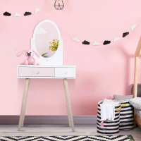 HOMCOM Kids MDF Dressing Table w/ Heart-Shaped Handles White(m-10)