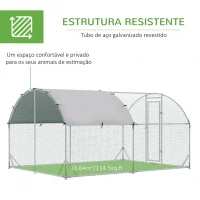 PawHut Galinheiro para Exterior para 6-12 Galinhas de Aço Galvanizado com Teto de Tecido Oxford 2,8x3,8x1,97m Prata(m-7)
