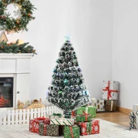 HOMCOM 4ft Artificial Prelit Christmas Tree, Snow Xmas Tree with Colourful LED Lighting Fiber Optics, Green White(m-2)